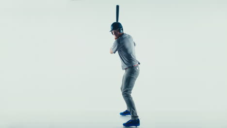 Jugador-De-Béisbol-Profesional-Caucásico,-Con-Uniforme-Genérico,-Bateando-Una-Pelota-Aislada-Sobre-Fondo-Blanco.-Cámara-Lenta-4k-Uhd-60-Fps